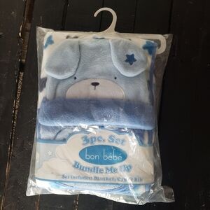 Bon Bebe Blue Bundle 3 Piece Set Cap Blanket Bib